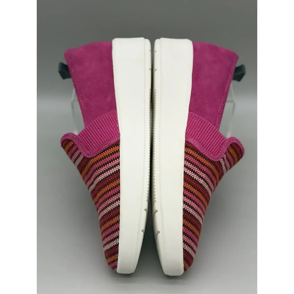 Clarks Womens Layton Petal Slip On Sneaker Fuchsia Multi Stripe Suede 9.5 Wide